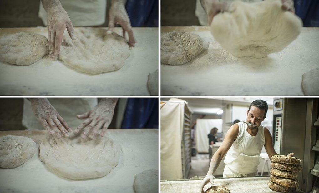 Distintas fases del amasado del pan a cargo del panadero Pablo, de la panadería 'Piñeiro'. Foto: Sofía Moro